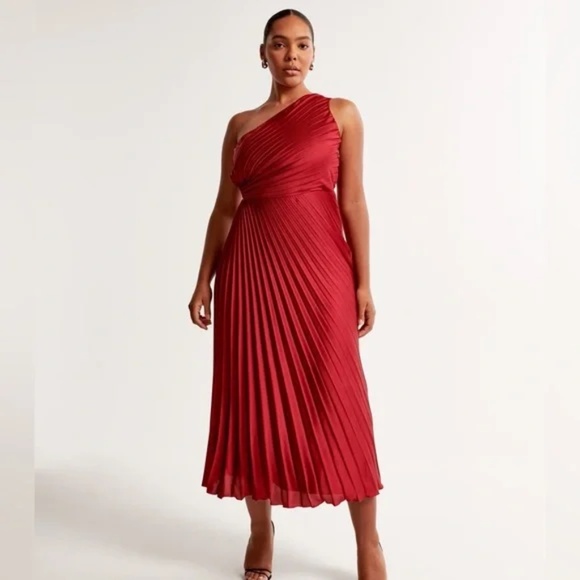 Abercrombie and Fitch Red Giselle Pleated One-Shoulder Maxi Dress A&F M New - Picture 1 of 15